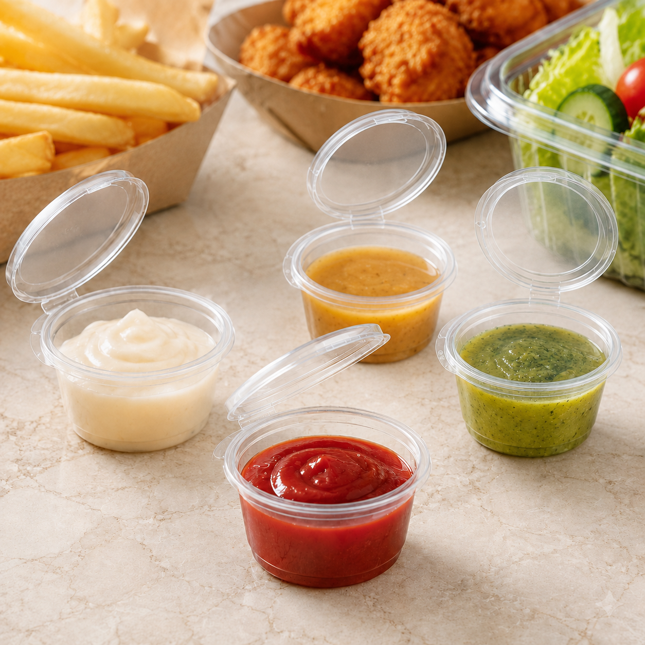 Copas Souffle con tapa para salsas 0.5 y 1 oz