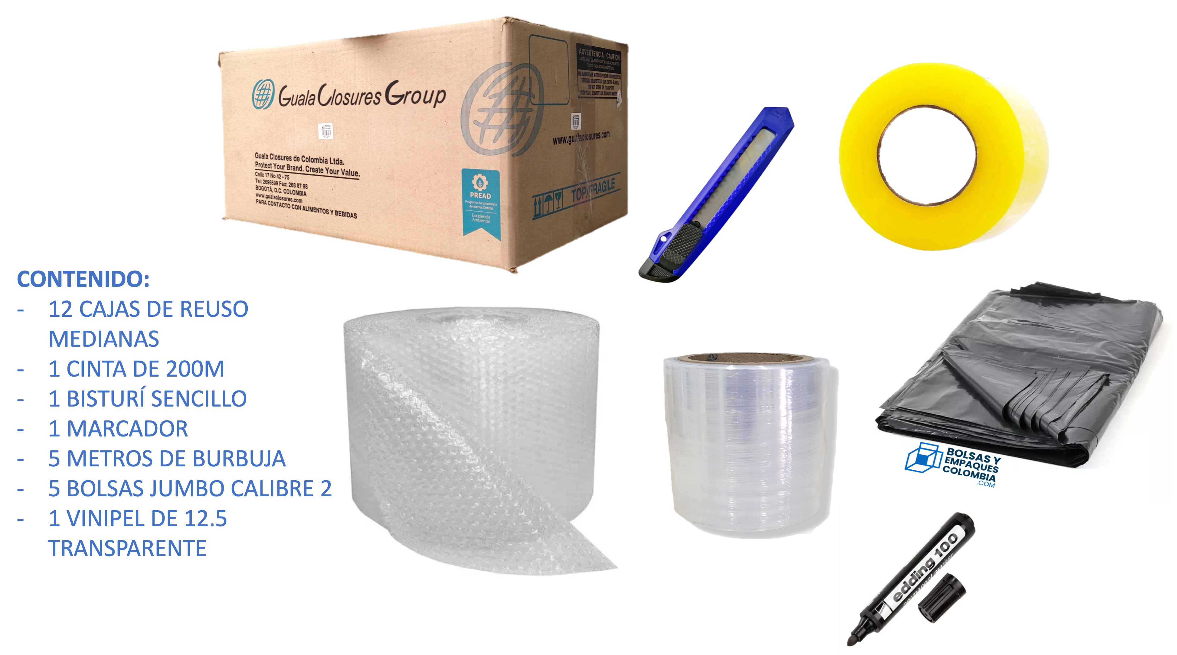 Combo Para Mudanzas 12 Cajas Cartón, Burbuja, Cinta Y Más