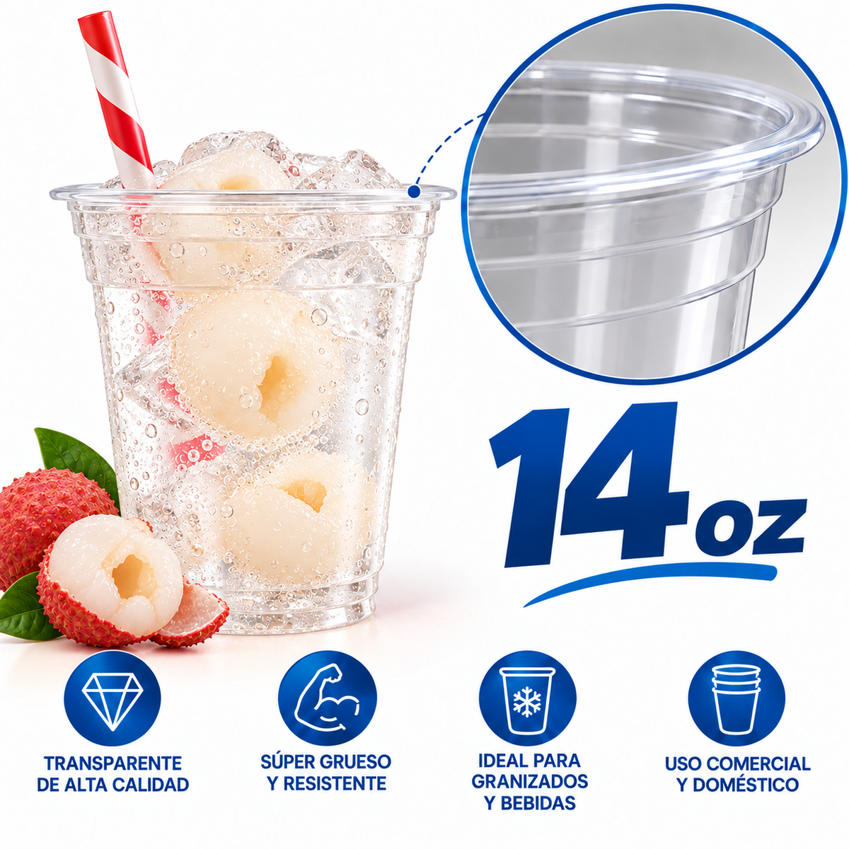 Vasos PET Transparentes Premium 9, 12, 14 y 16 oz | Para Jugos, Frappés y Bebidas Frías