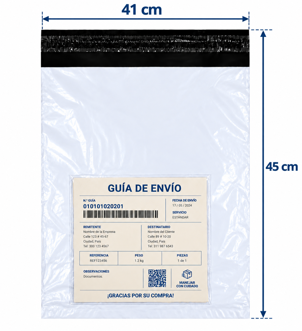Bolsa De Seguridad Biodegradable Portaguia 41x45cm x 100 Unds