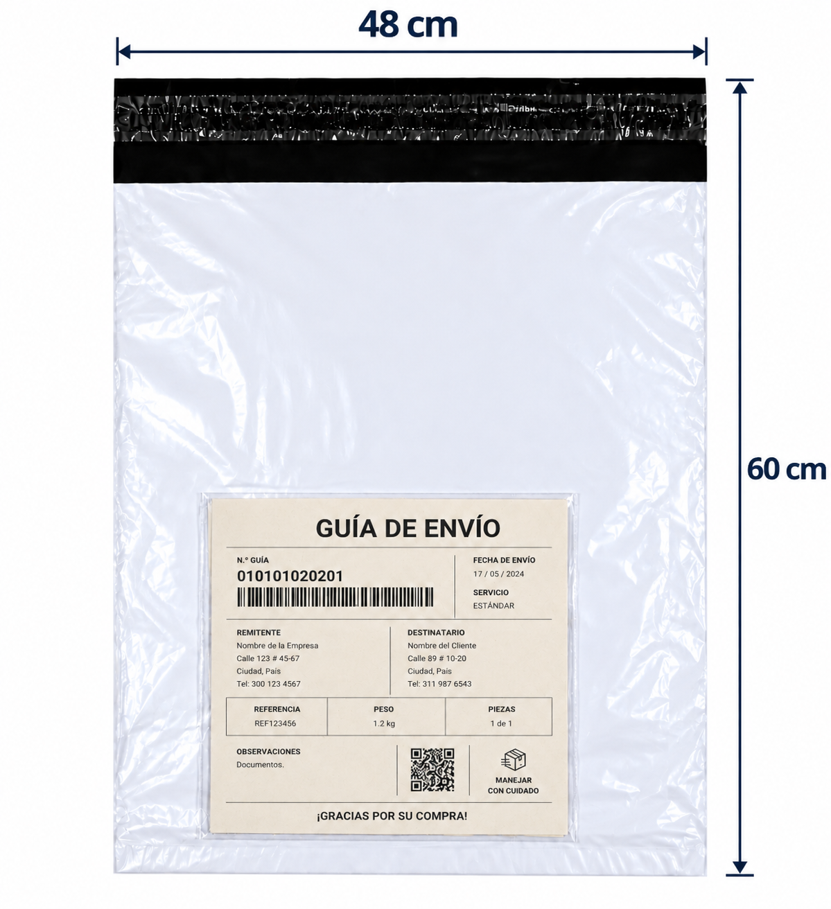 Bolsa de Seguridad para Mensajería Biodegradable con Portaguía 48 x 60 cm x 100 Unidades