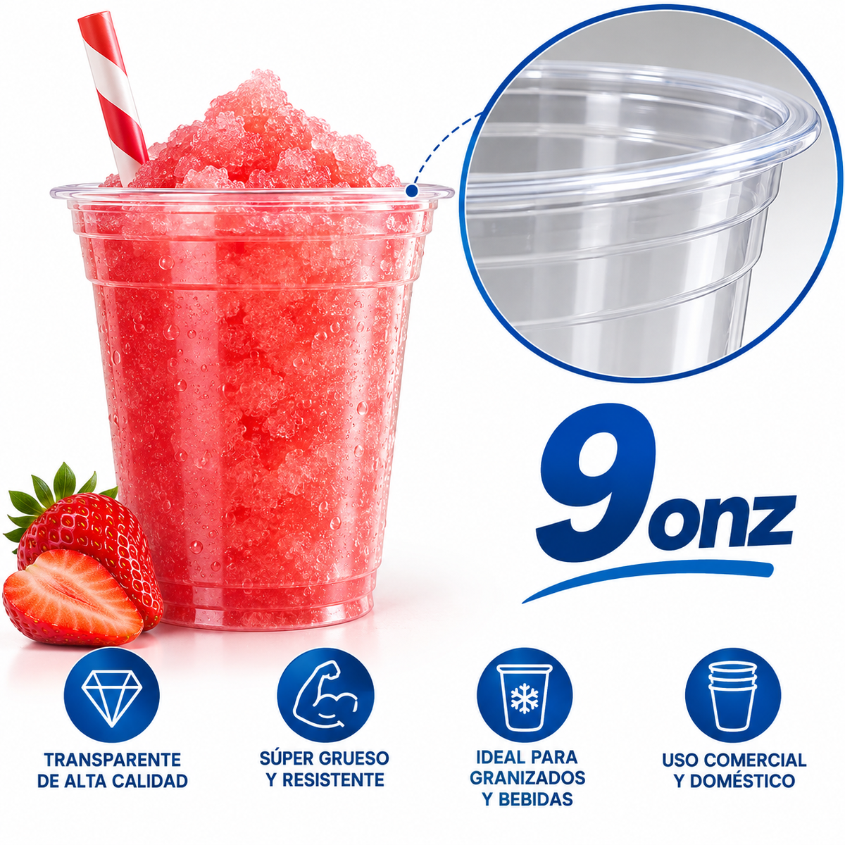 Vasos PET Transparentes Premium 9, 12, 14 y 16 oz | Para Jugos, Frappés y Bebidas Frías