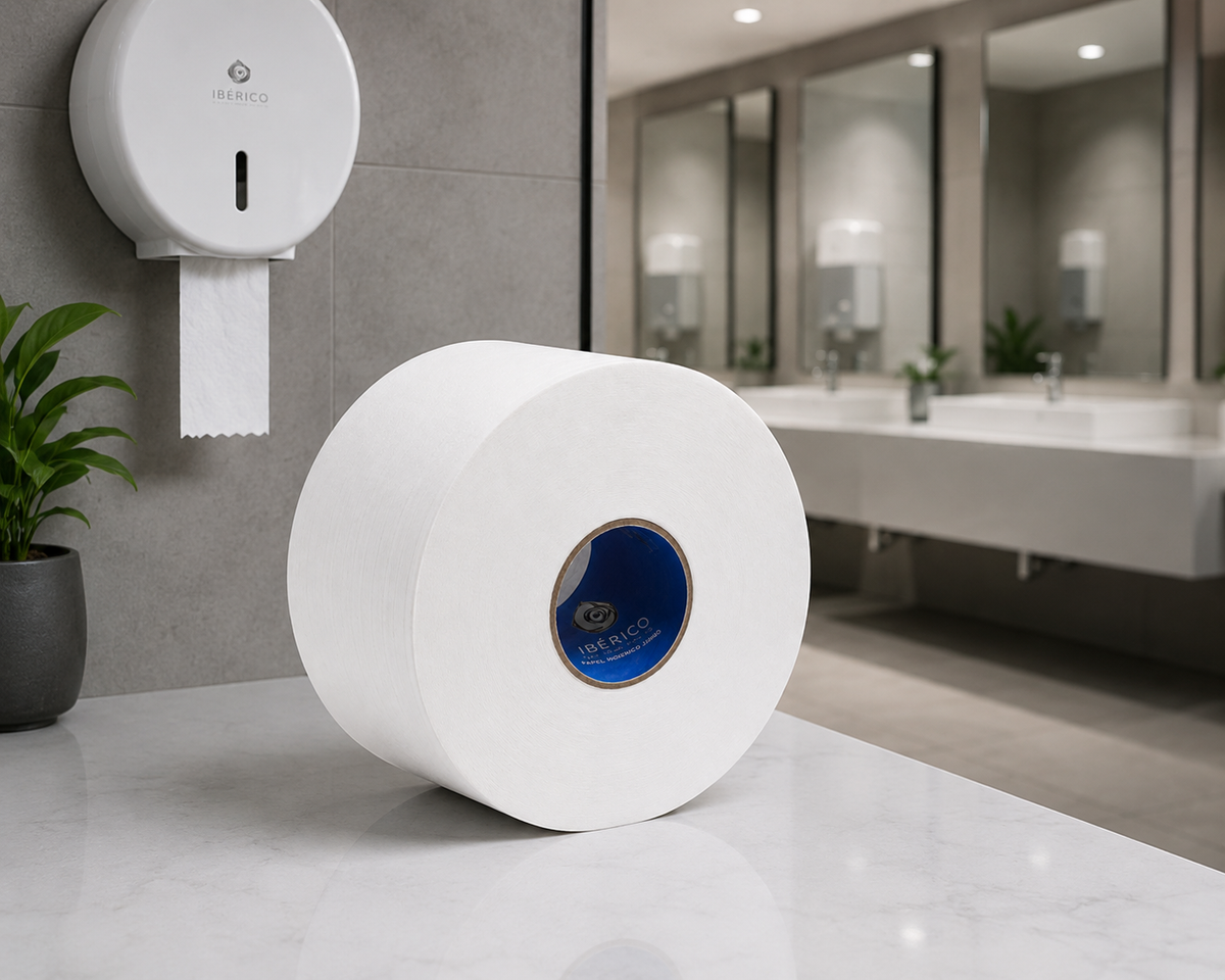 Papel higiénico Jumbo doble hoja súper blanco de 250 metros para baños de alto tráfico