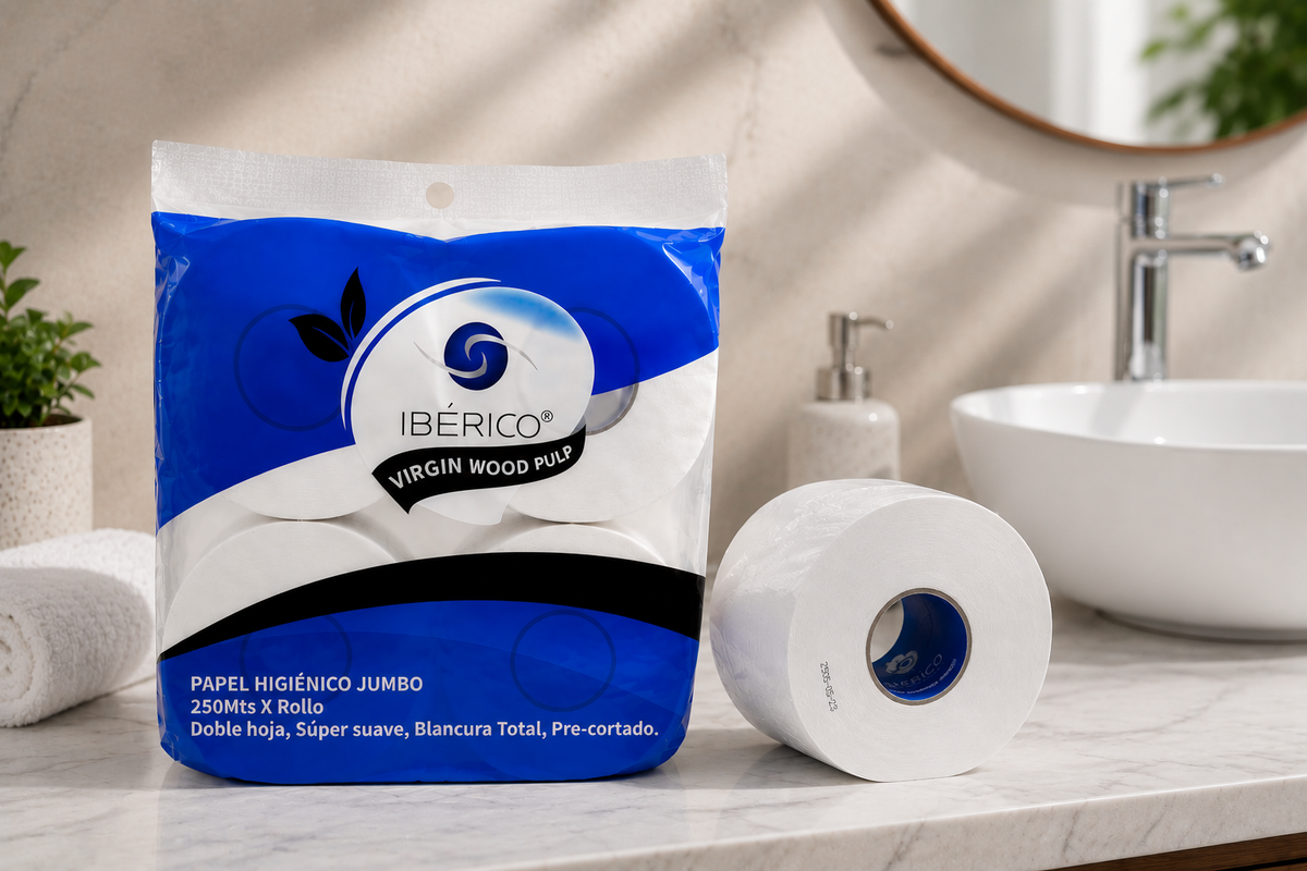 Paca x 4 rollos de papel higiénico Jumbo doble hoja súper blanco de 250 metros
